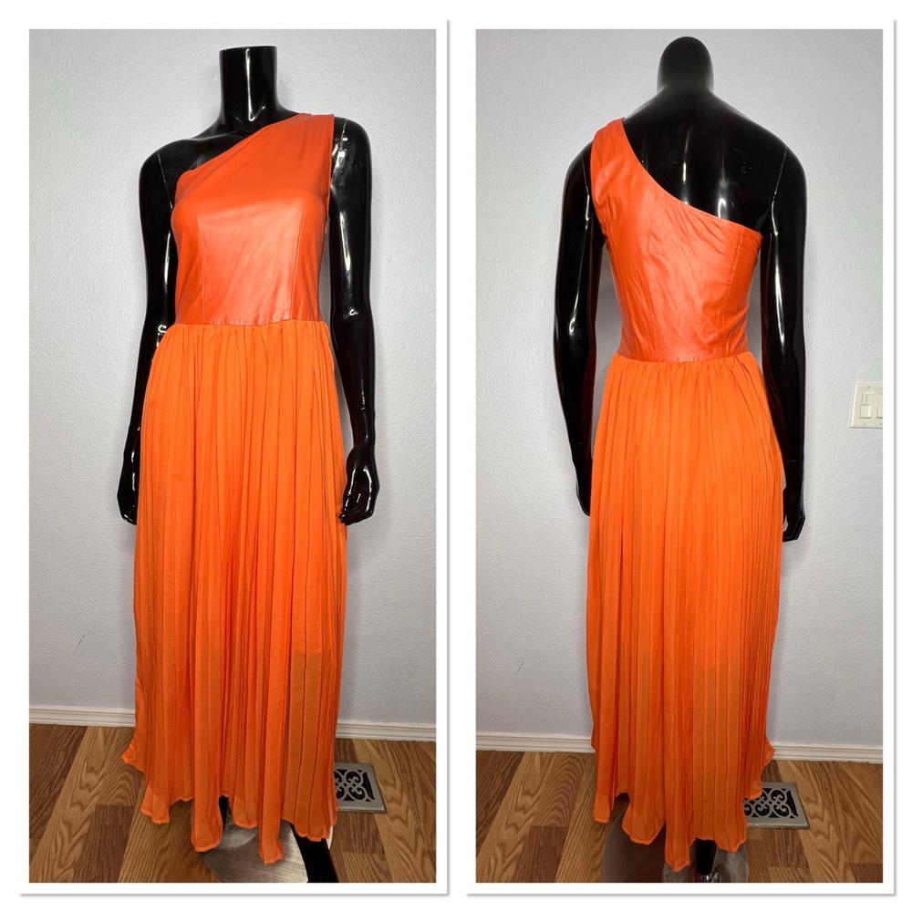 McQ by Alexander McQueen One Shoulder Faux Leather Pleated Dress Sz IT 38/US 2-4